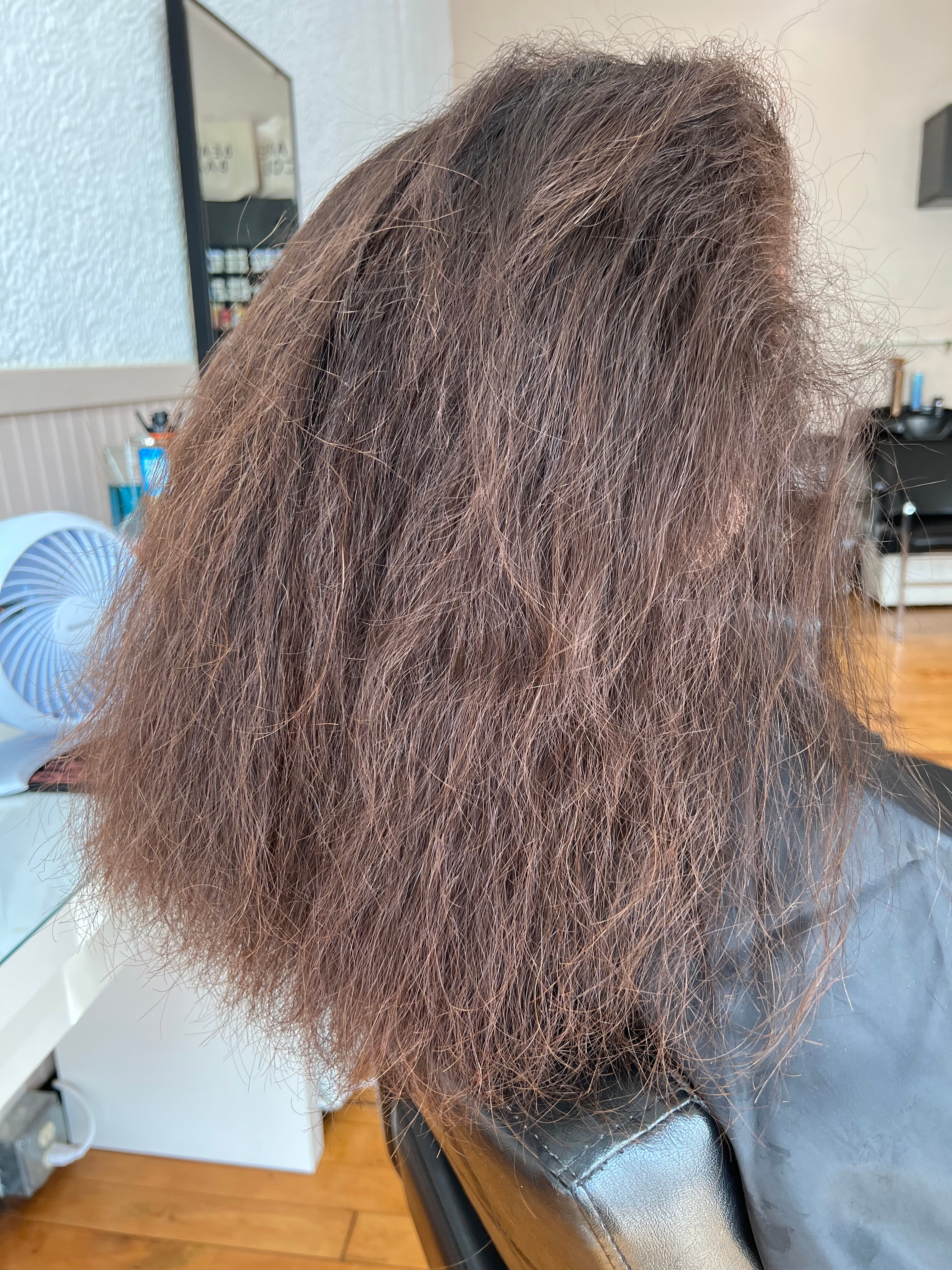 Before smoothing treatment — natural textured hair
