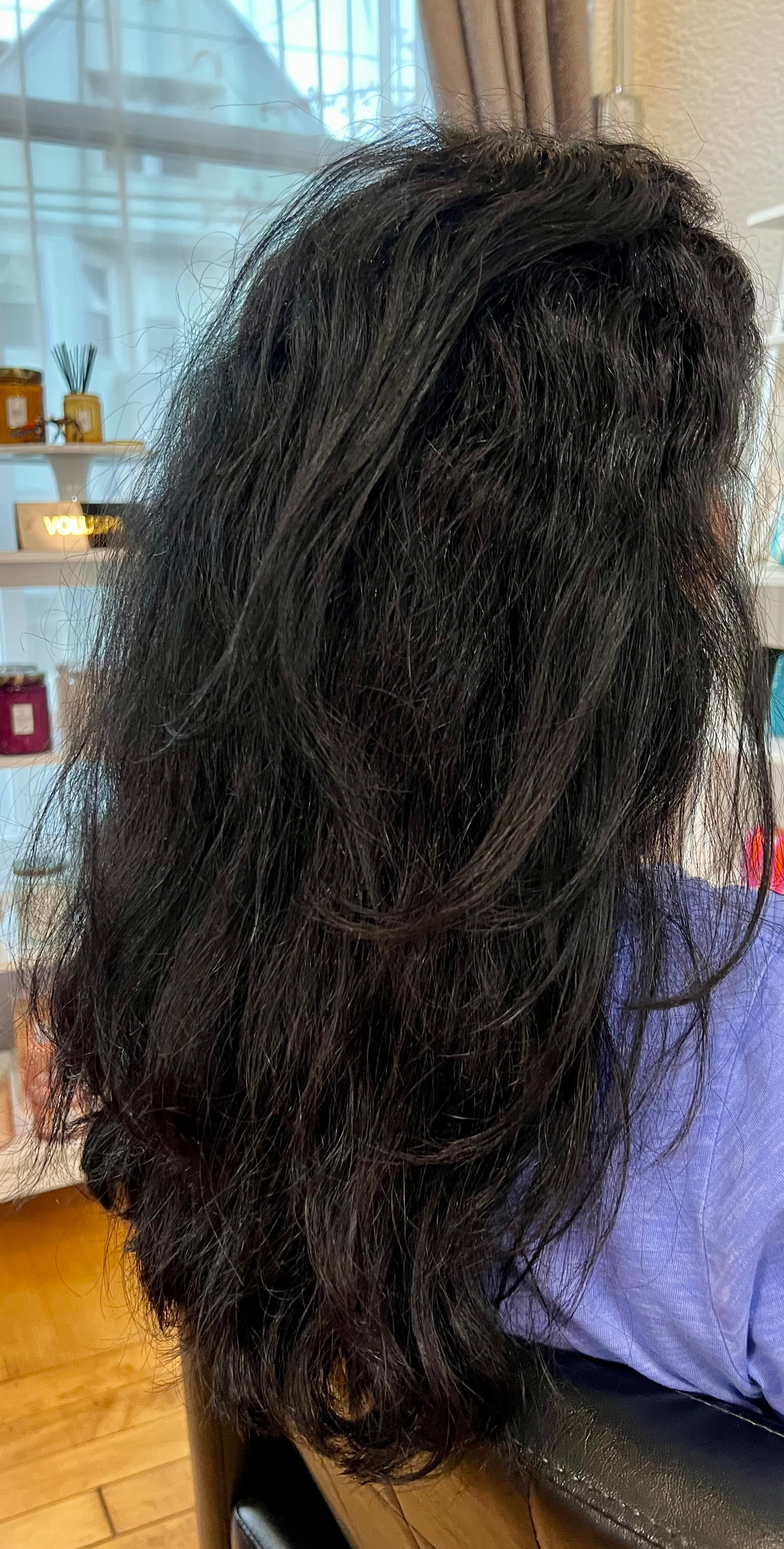 Before keratin treatment — frizzy unruly hair